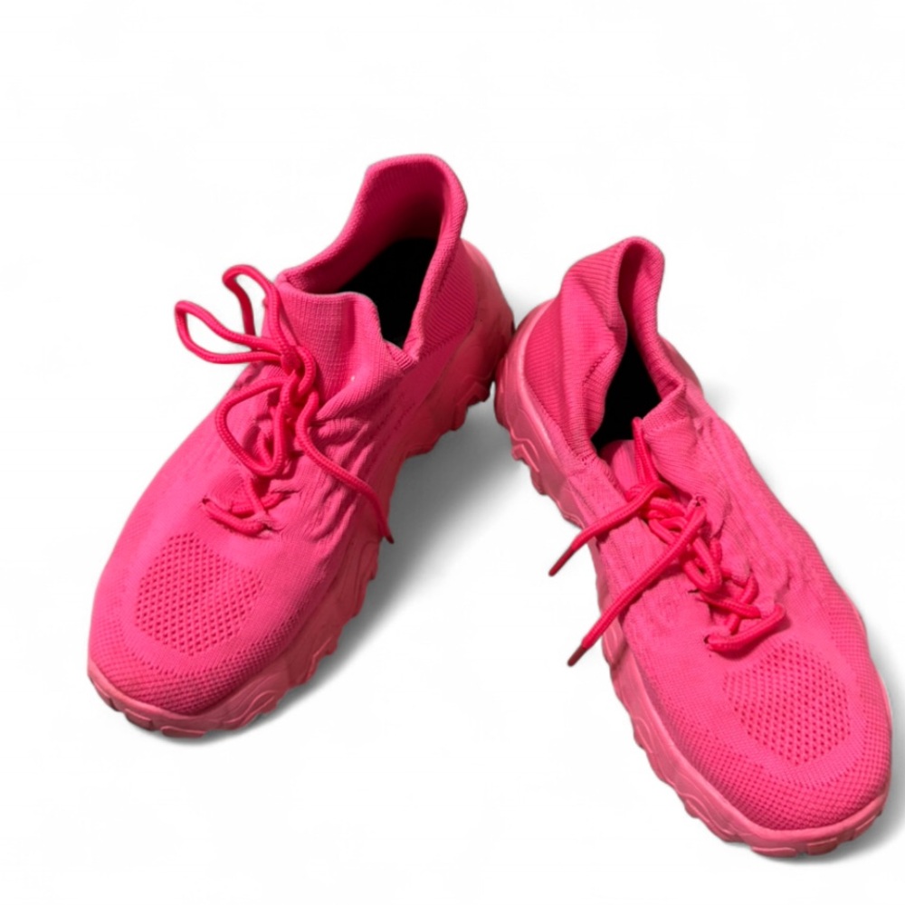 Women’s Vibrant Pink Knit Lace-Up Athletic Sneakers